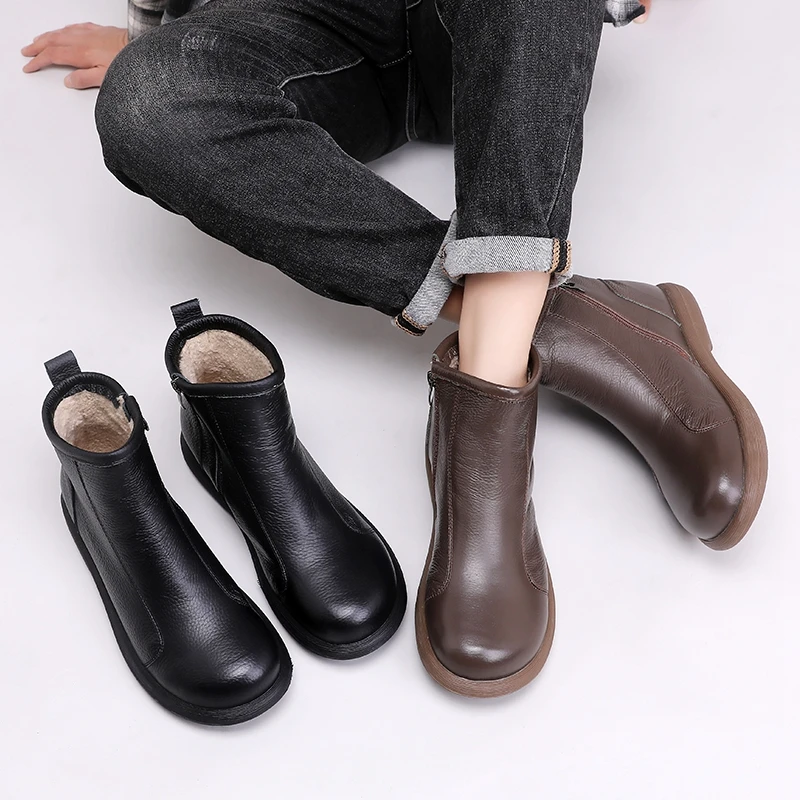 2025冬款平底防滑头层牛皮真皮保暖加绒短靴男女同款情侣雪地靴