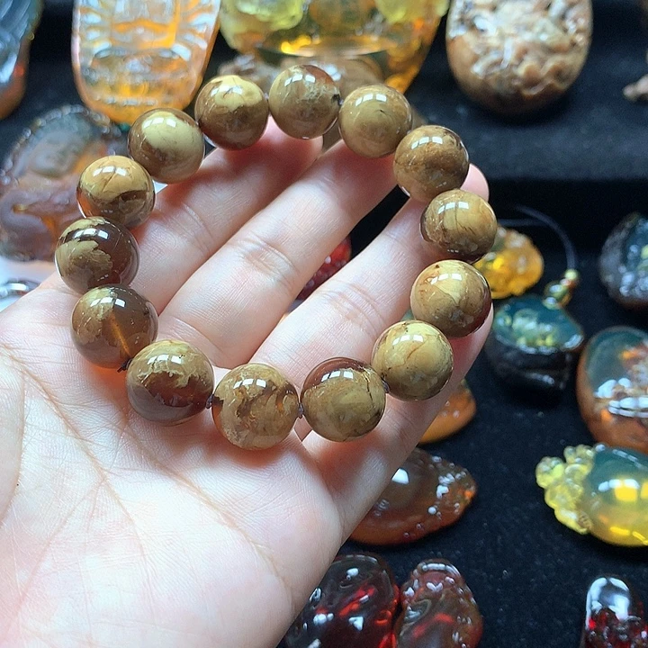琥珀未镶嵌裸石根溶洞手串尺寸卡15*