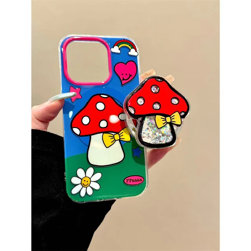 适用苹果iphone16promax蘑菇流沙15pro防摔14磁吸支架13ins手机壳