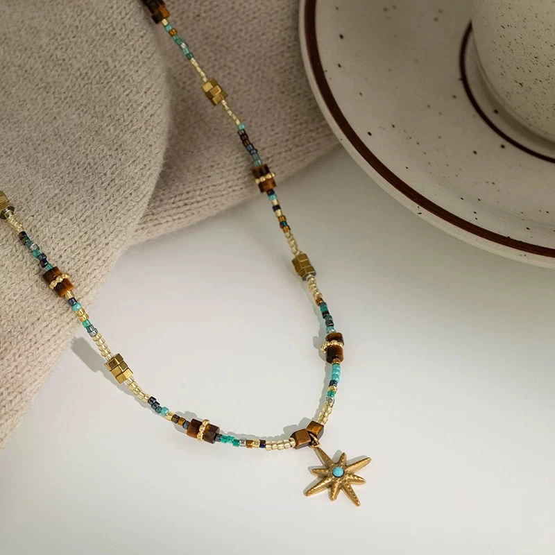 铜合金项链 『美拉德八芒星』项链颈链轻奢小众串珠百搭中式锁骨链