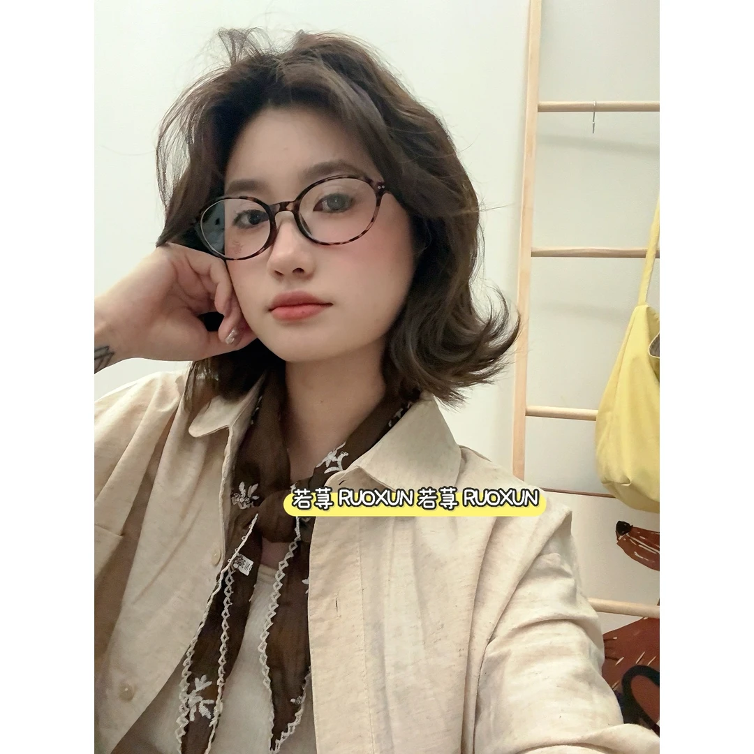 RUOXUN日韩复古玳瑁色眼镜女素颜眼镜显脸小镜框方圆脸素颜神器