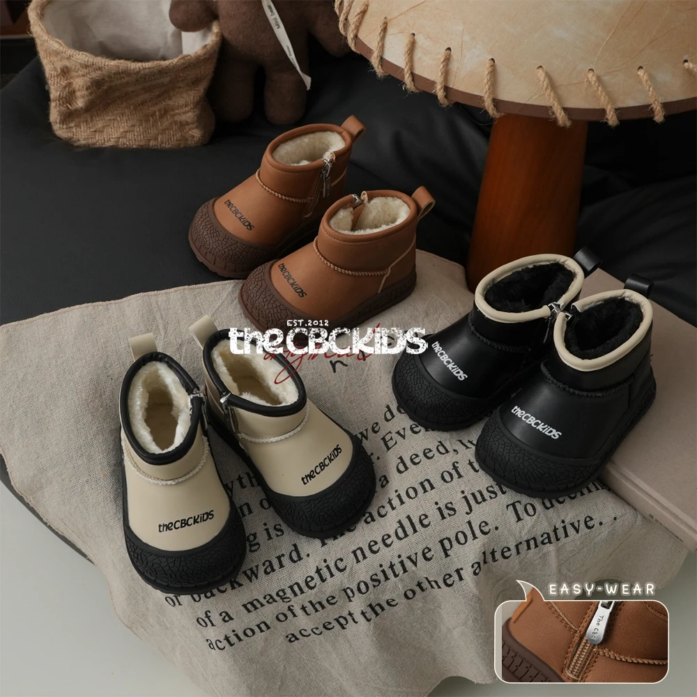 『巴黎新勃肯』抗水皮面儿童雪地靴冬男女童拉链249120