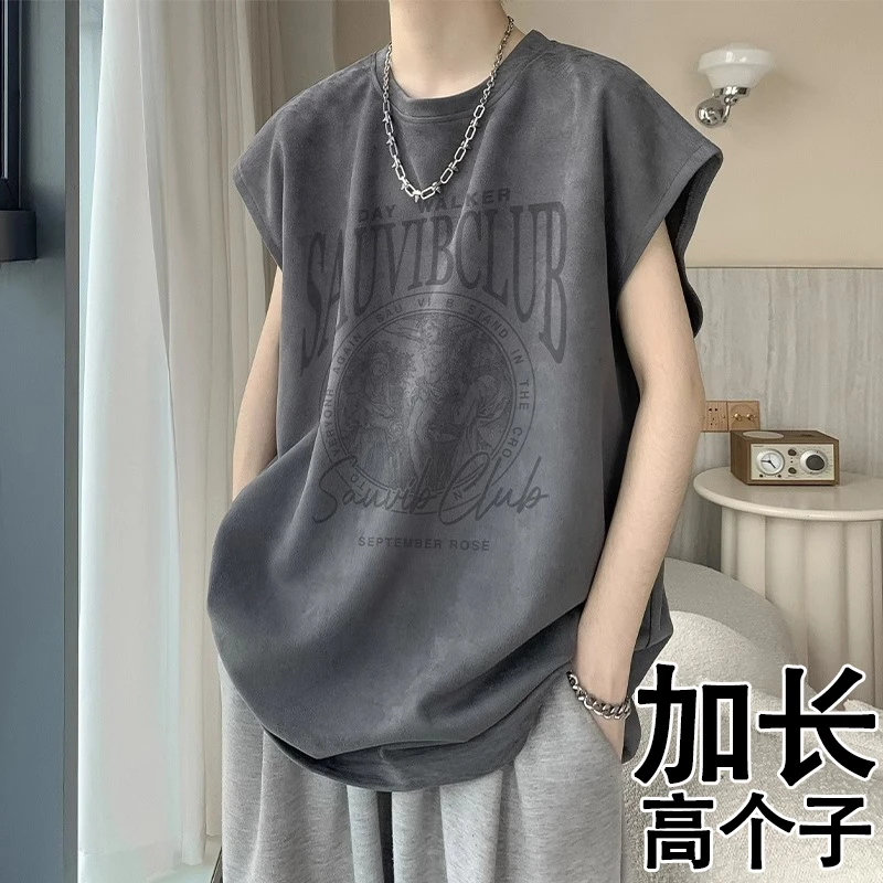 190cm加长无袖T恤男高个子大码背心宽松夏季青少年学生185cm180