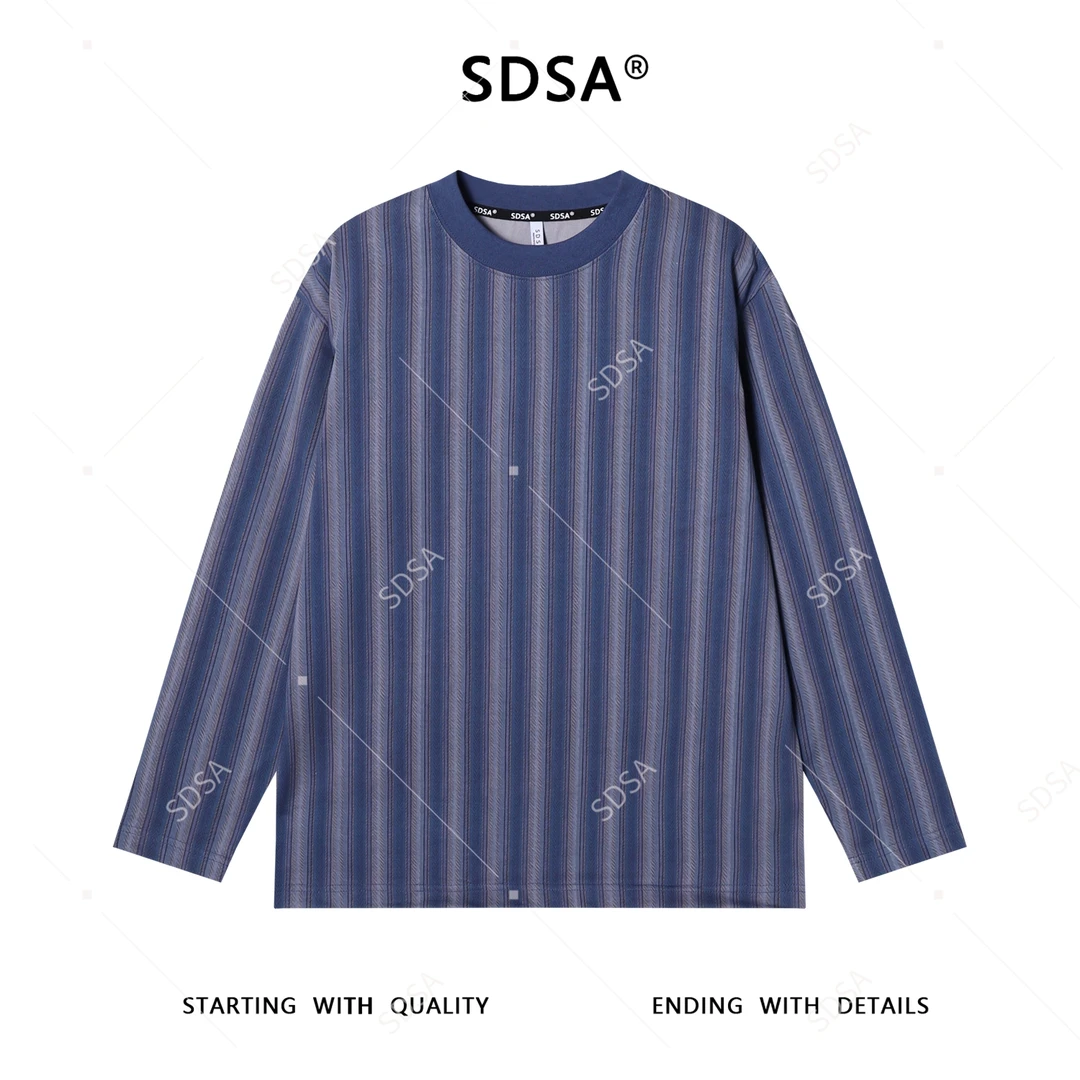 SDSA男士秋冬新款痞帅男装潮牌竖纹设计圆领长袖T恤时尚宽松上衣