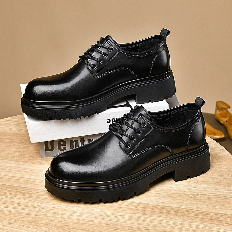 1762皮鞋男新款圆头英伦风韩版百搭男士休闲厚底增高低帮马丁靴男