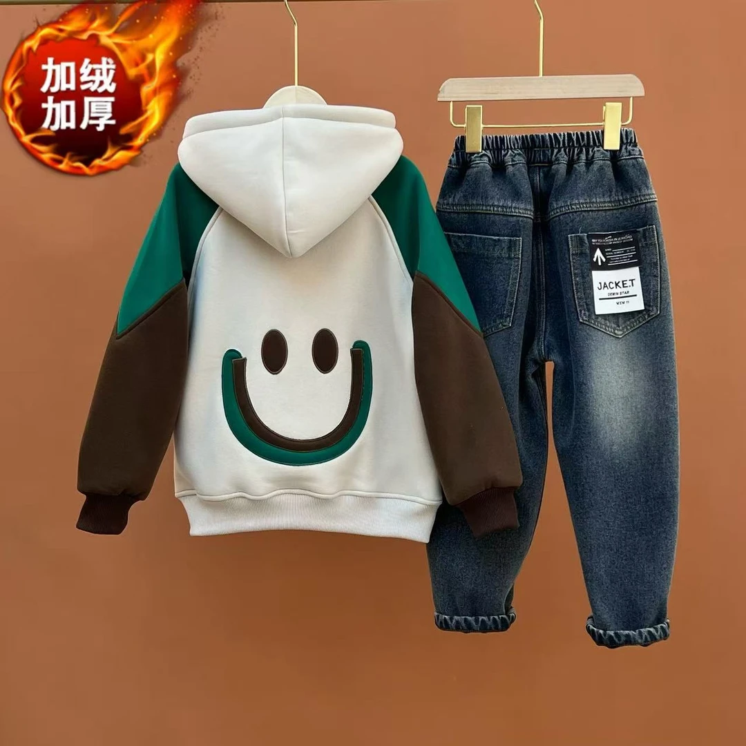 男女童冬装加绒卫衣套装2025年新款中大童冬季牛仔【不含衬衫】