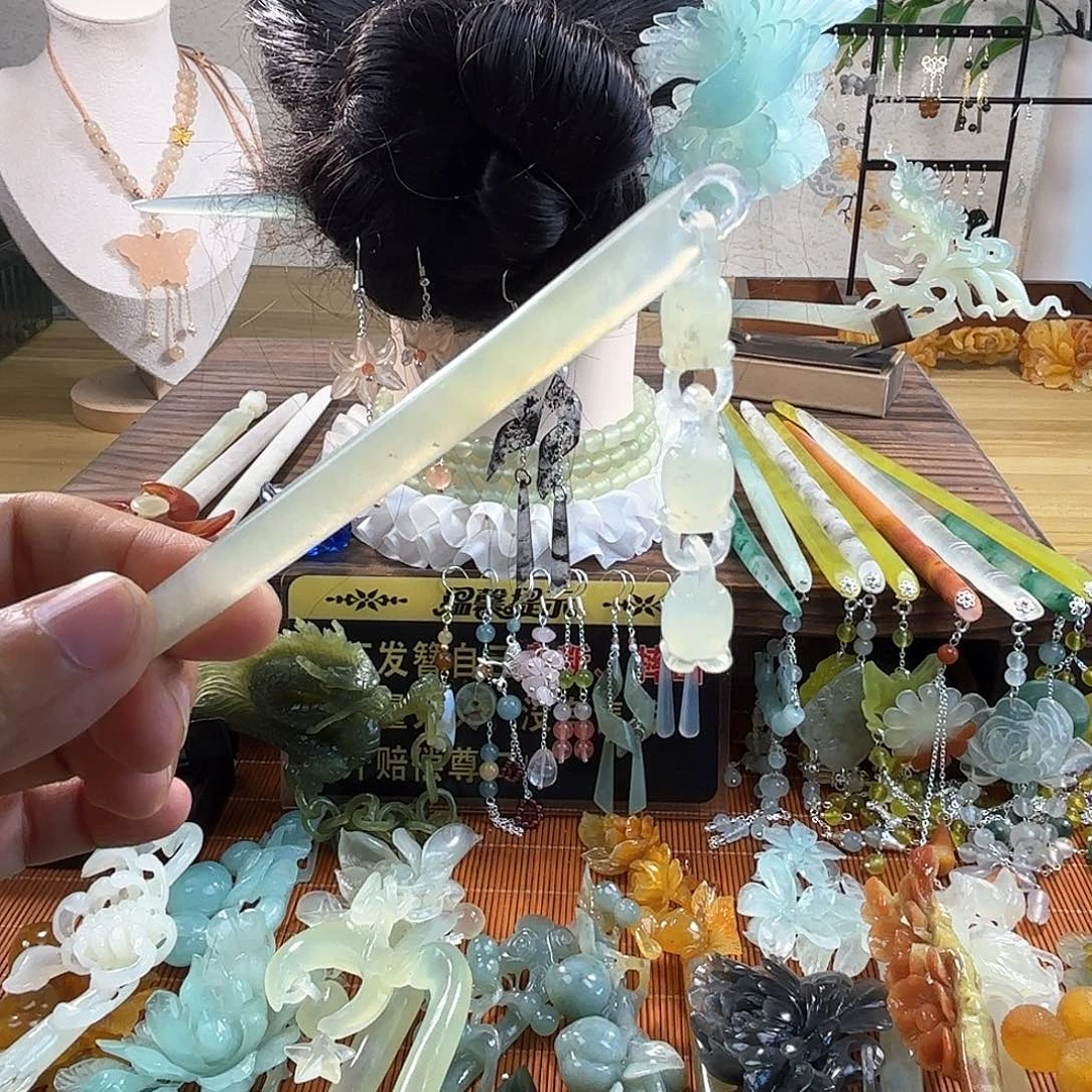 合金蛇纹石玉发饰