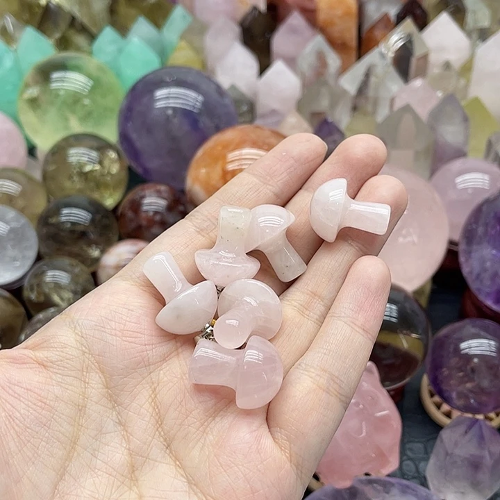 珠宝半成品未镶嵌水晶100粉晶蘑菇