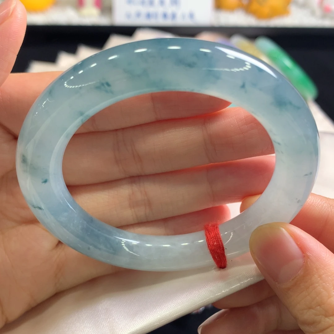 翡翠未镶嵌手镯39号冰山蓝花