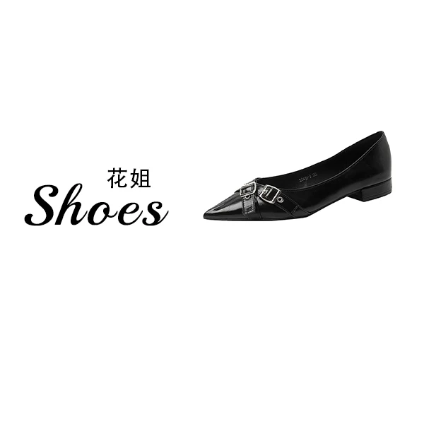 欧美风铆钉复古皮带扣单鞋女2026新款浅口尖头气质低跟女鞋