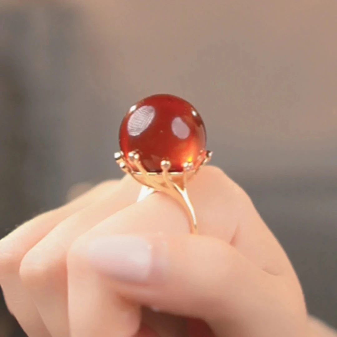 【藏景阁珠宝】缅甸20+血珀大珠复古豪镶开口戒指经典优雅贵气豪华