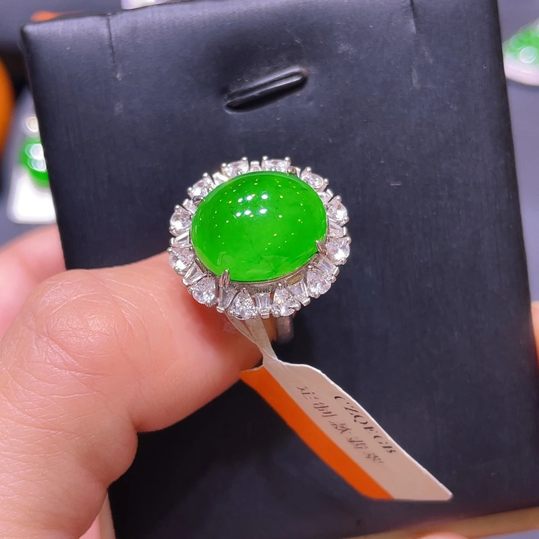 翡翠银S925镶嵌颈饰戒指