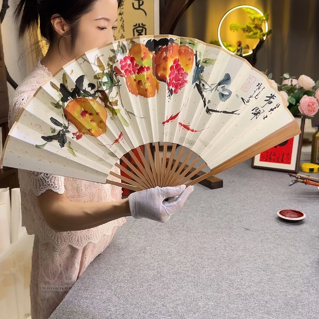 国画笑口常开国画扇子