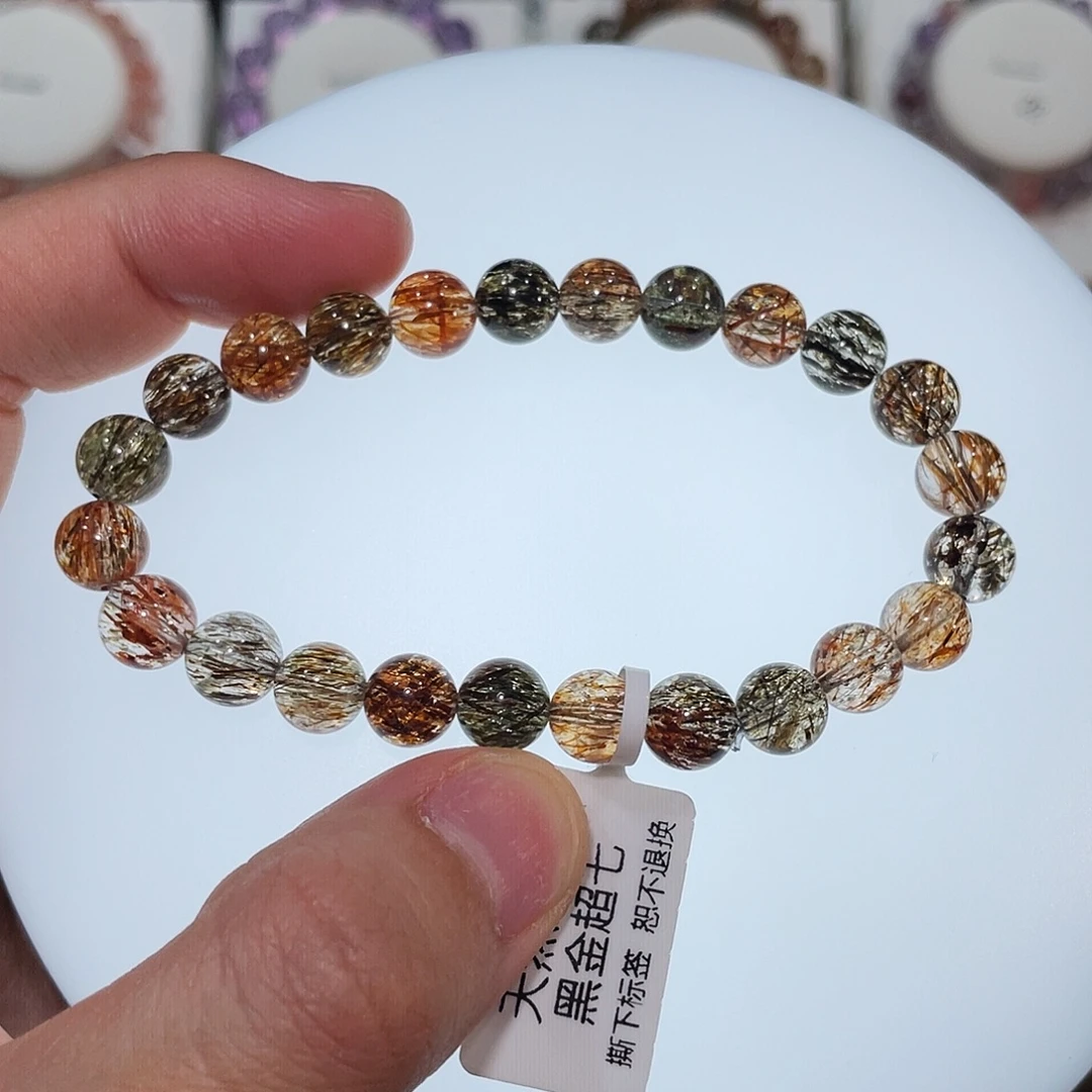 水晶手链未镶嵌凤凰黑金超七7.9mm