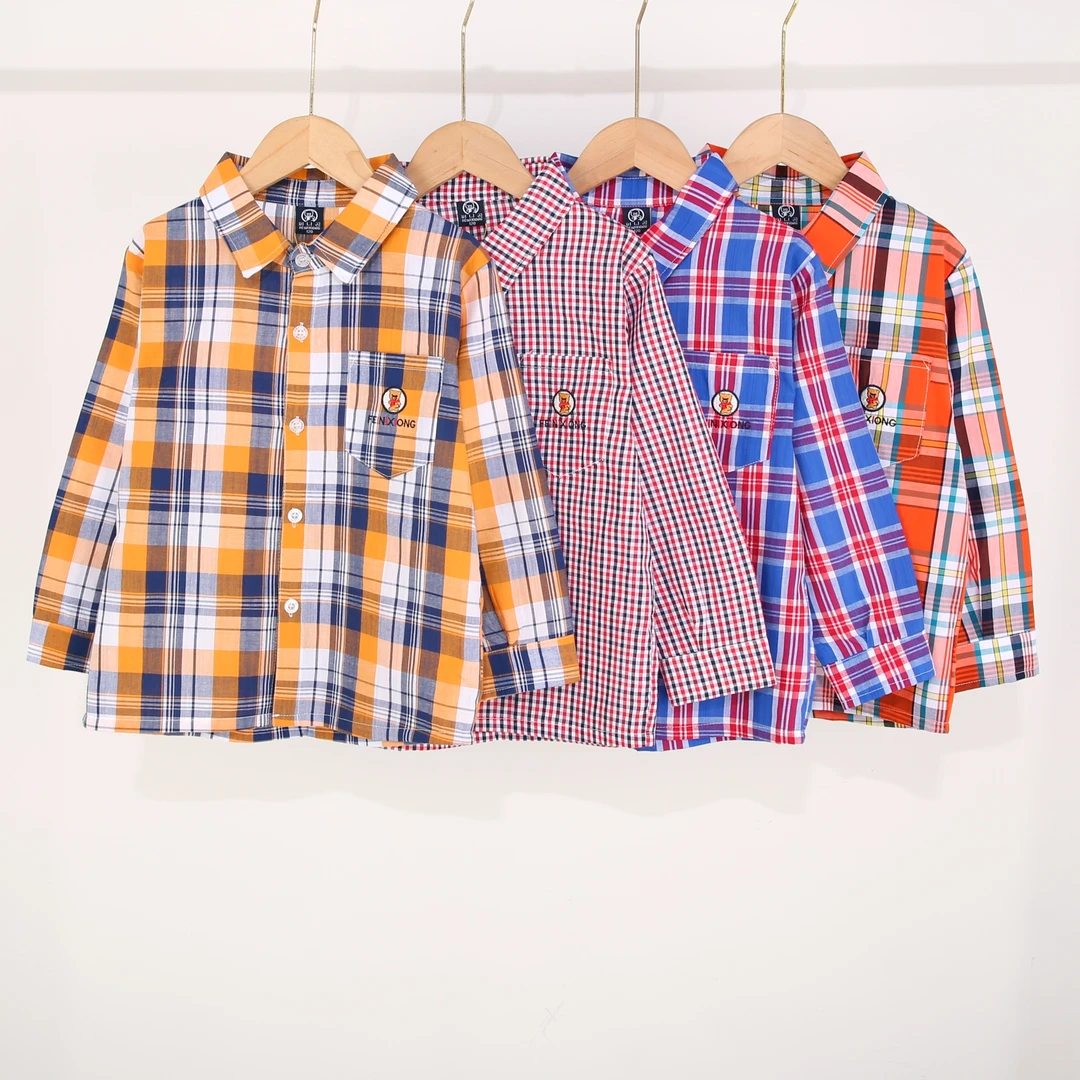 男童格子衬衫男童春秋款帅气衬衫男宝宝洋气格子衬衫