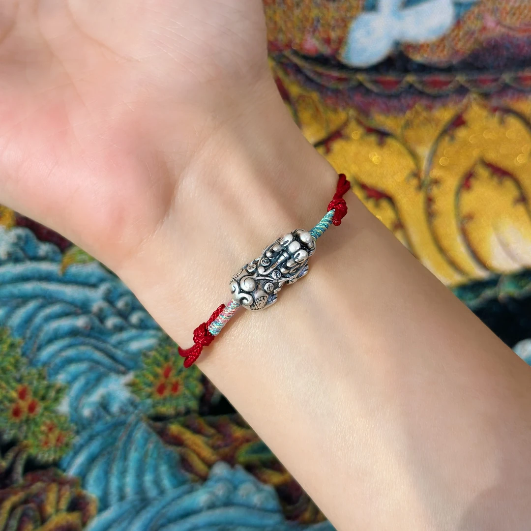 足银手链 大喜原创【本本貔貅】本命年新中式红绳纯手工手链