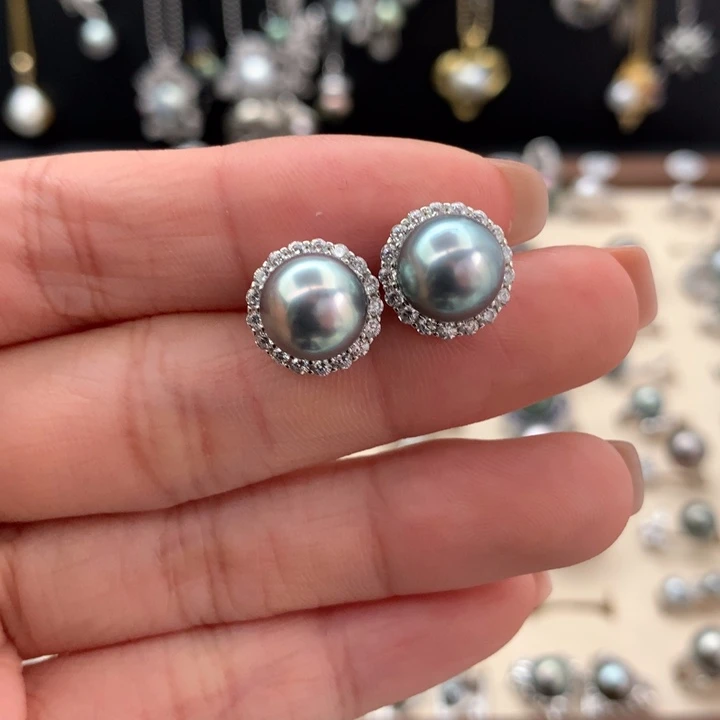 银S925镶嵌耳饰海水珍珠