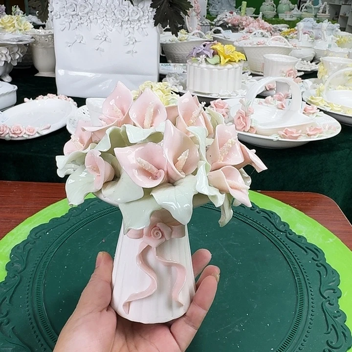 美***丽陶马蹄莲花陶瓷烛台扩香器摆件花