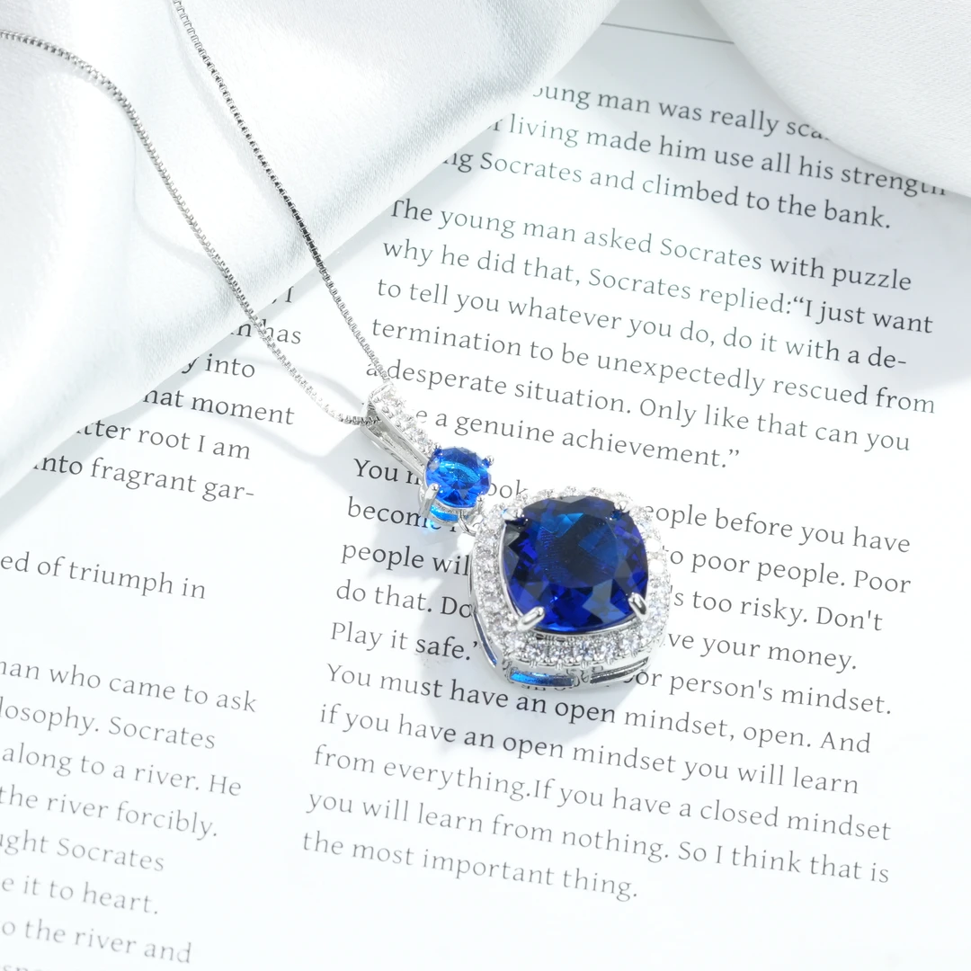 铜合金锆石项链 气质蓝色轻奢时尚百搭复古镶嵌满钻项链5789-2