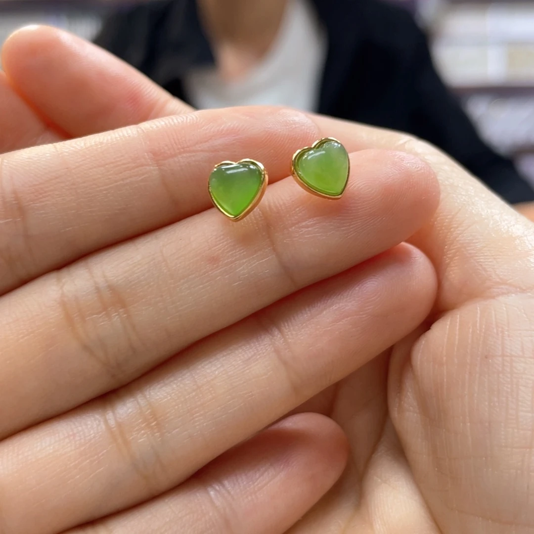 和田玉银S925镶嵌耳饰