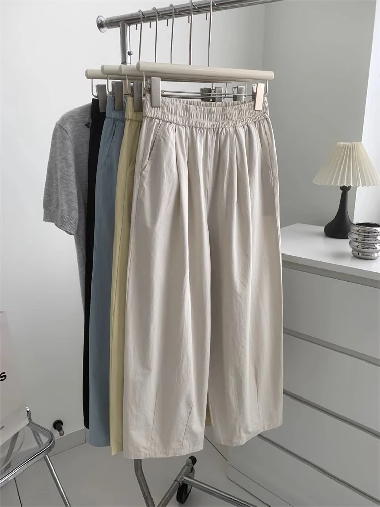 休闲风哈伦裤通勤日式夏季休闲裤高腰松紧腰