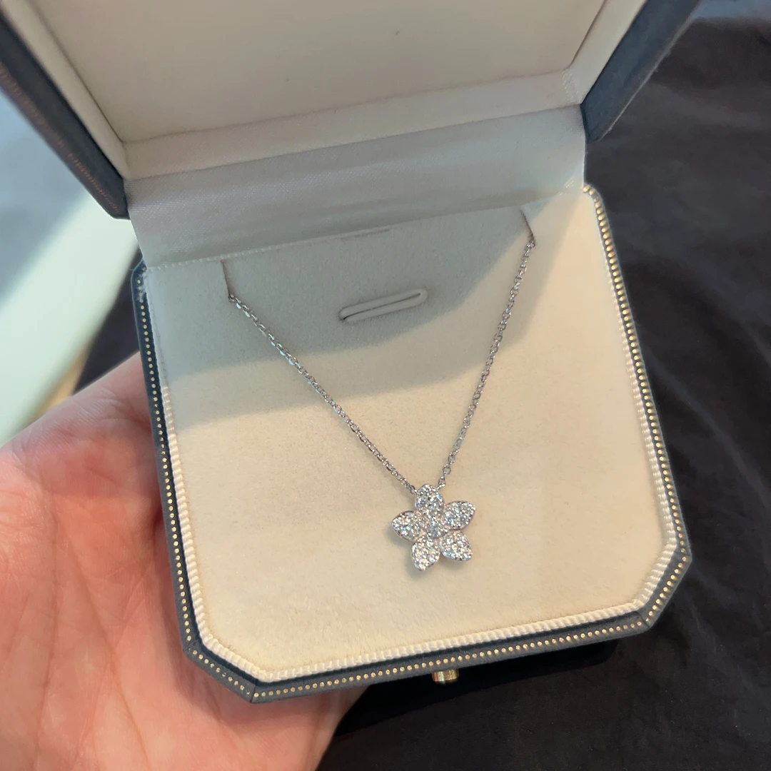 坠链均925银 满钻繁花迷你樱花镶钻纯银项链女生轻奢小众生日礼物