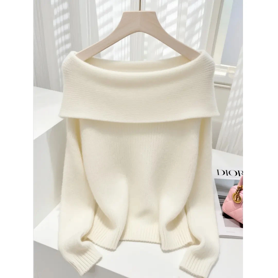 2025秋冬季新款洋气软糯时尚百搭气质显瘦一字肩超好看毛衣针织衫