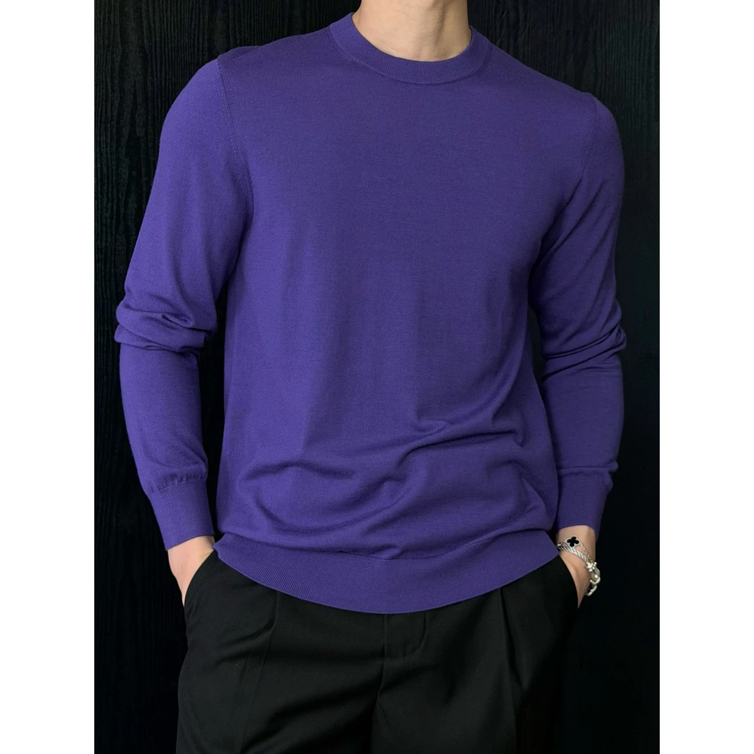 HEIMVYTES15.5微米黄金羊毛圆领毛衣男士打底衫羊毛衫男款针织衫