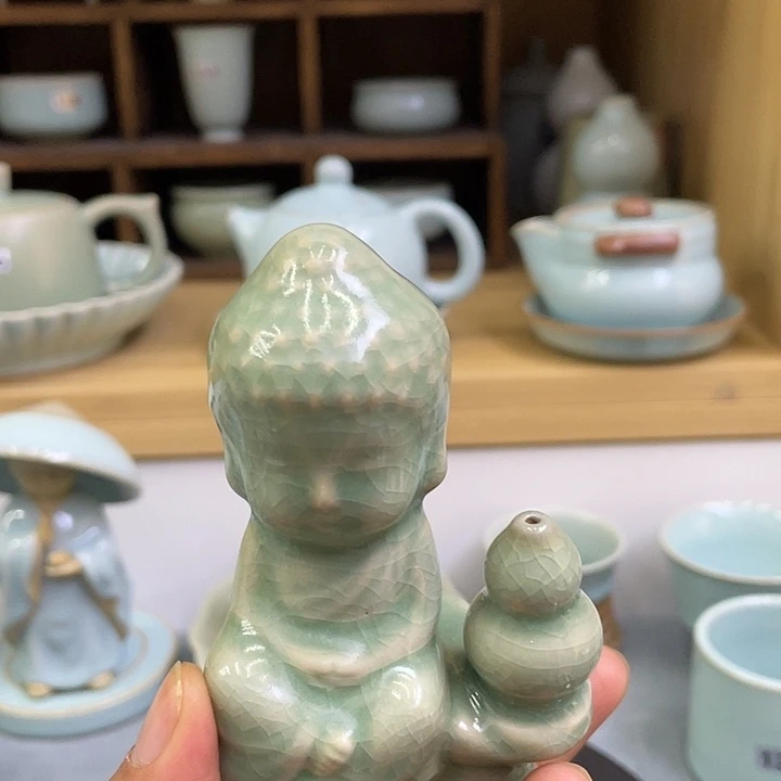 杯子陶瓷微瑕仿古绿釉