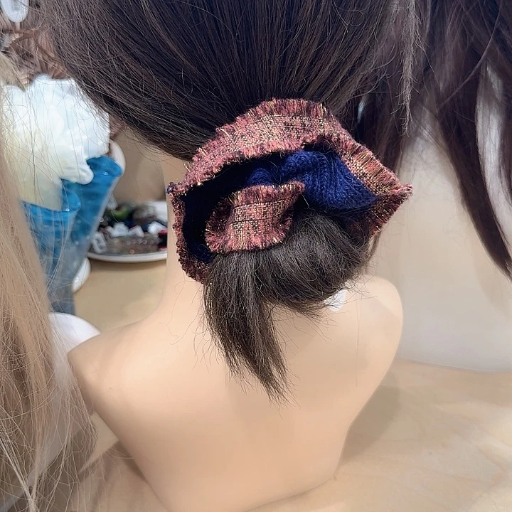 布艺非金属藏蓝色分金边发圈