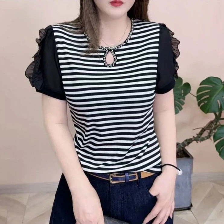 【母亲节感恩特惠】百搭修身显瘦个性圆领设计感女士短袖上衣