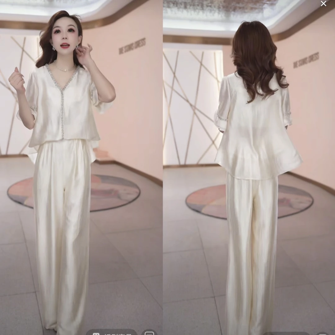 【原版正品】两件套气质休闲套装女2025夏新款时尚上衣长裤两件套