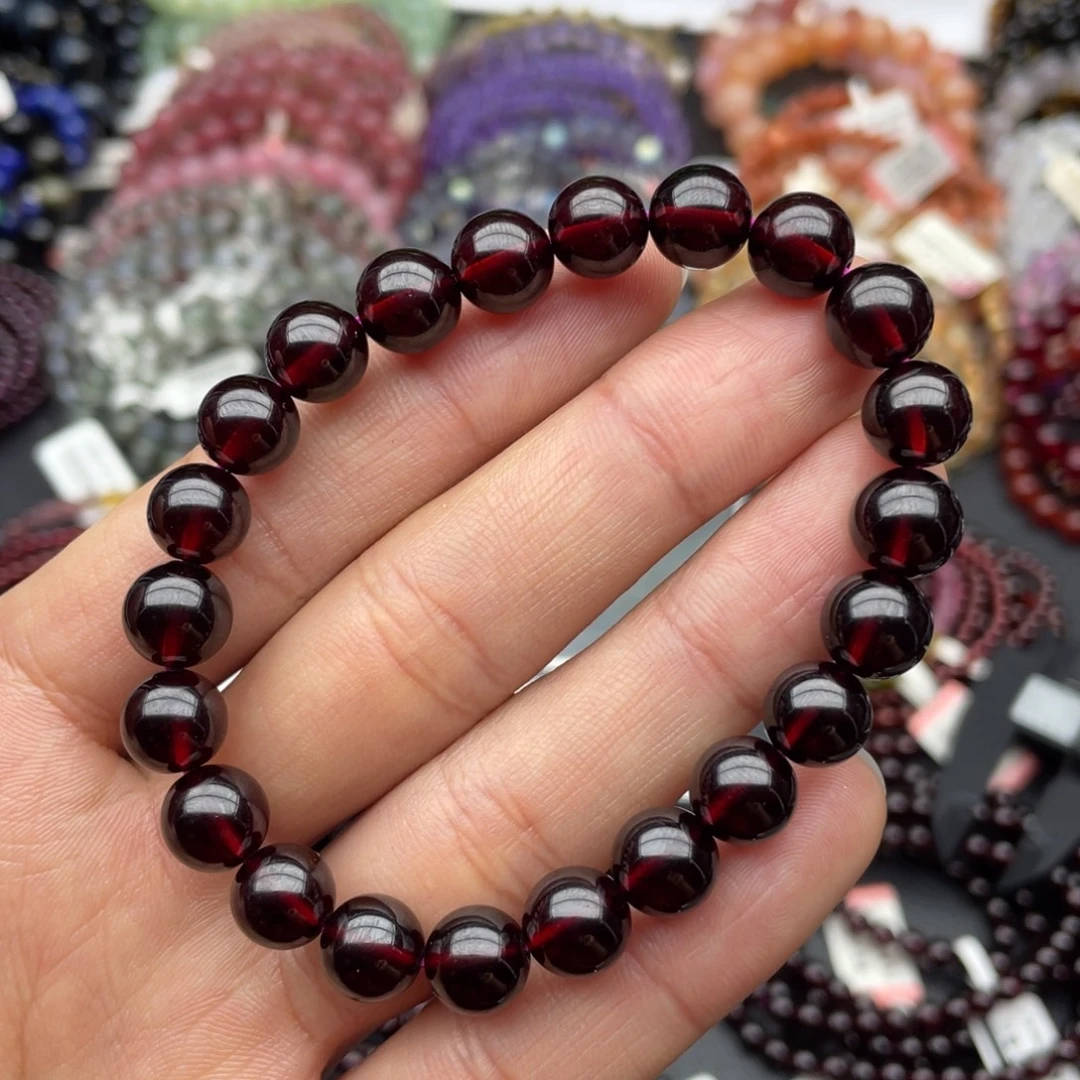 尘***埃手链未镶嵌石榴石9毫米单圈石榴石手链