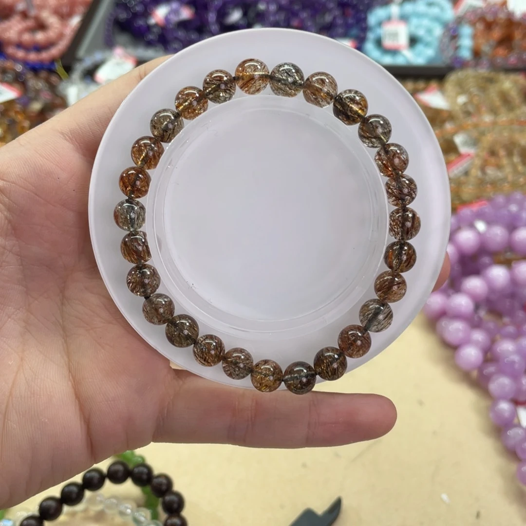 水晶手串未镶嵌黑金超七 7mm+