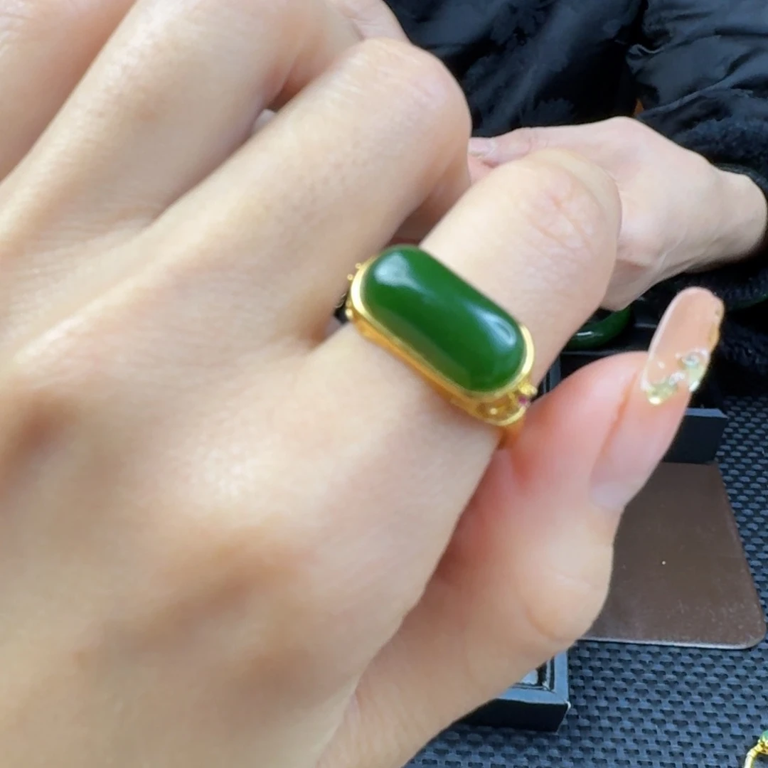 和田玉（碧玉）戒指银S925镶嵌