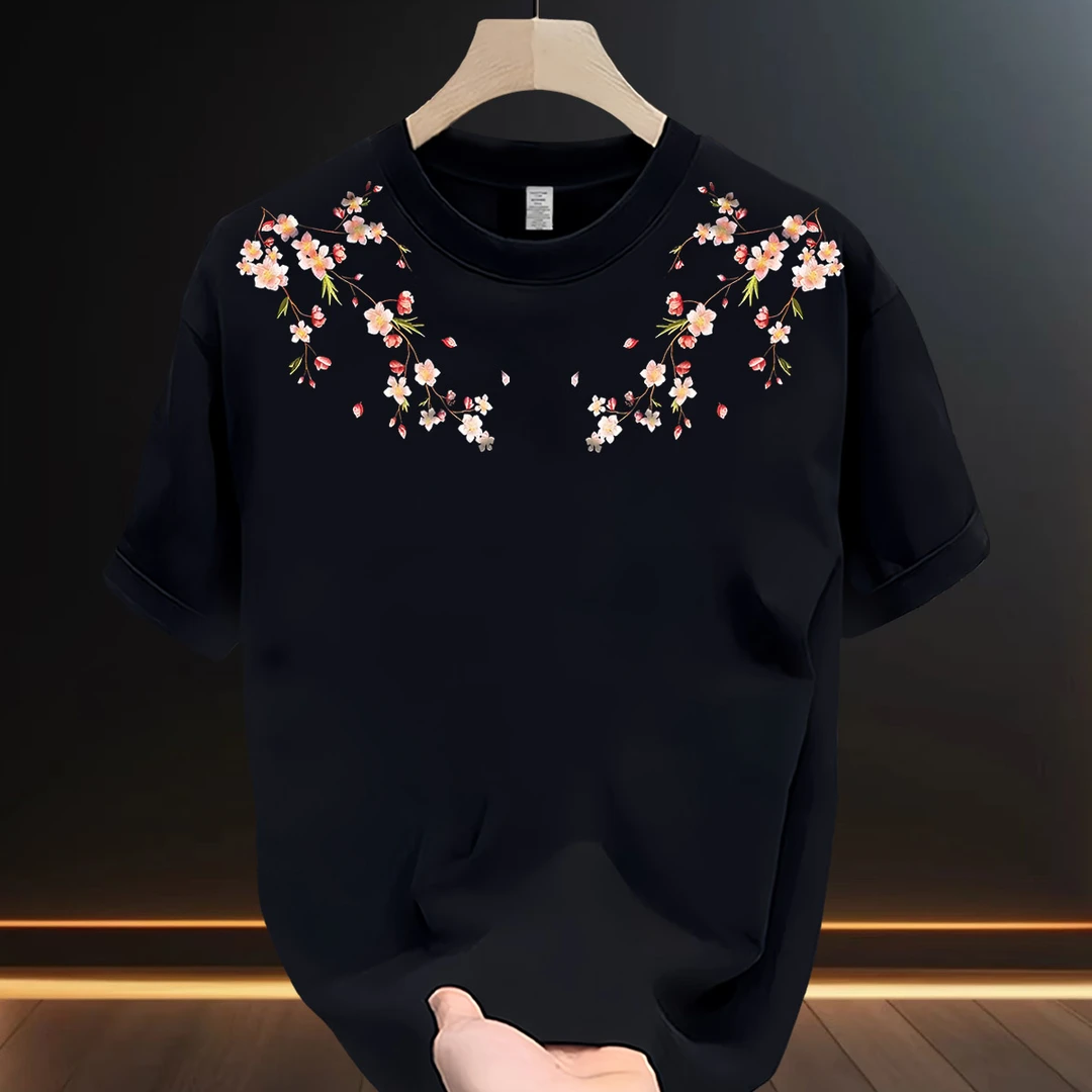 轻奢重磅100%纯棉印花男士ins夏季2025新款百搭短袖t恤圆领上衣潮