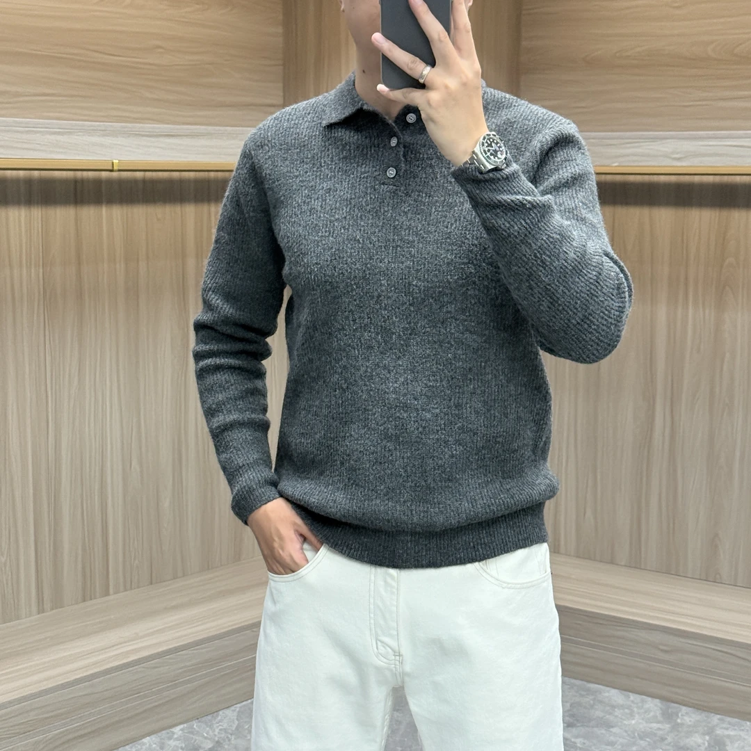 加厚秋冬季套头针织纯色毛衣针织衫男士休闲百搭翻领商务百搭时尚