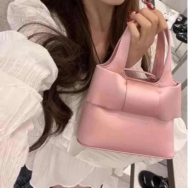 2025春季蝴蝶结手提包可爱粉色甜美少女心手拎包时尚质感可斜挎包