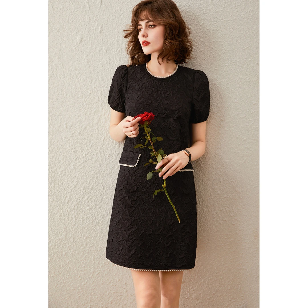 【商场同款新品】白鹿语夏小香风复古泡泡袖女裙圆领连衣裙ZYU20008