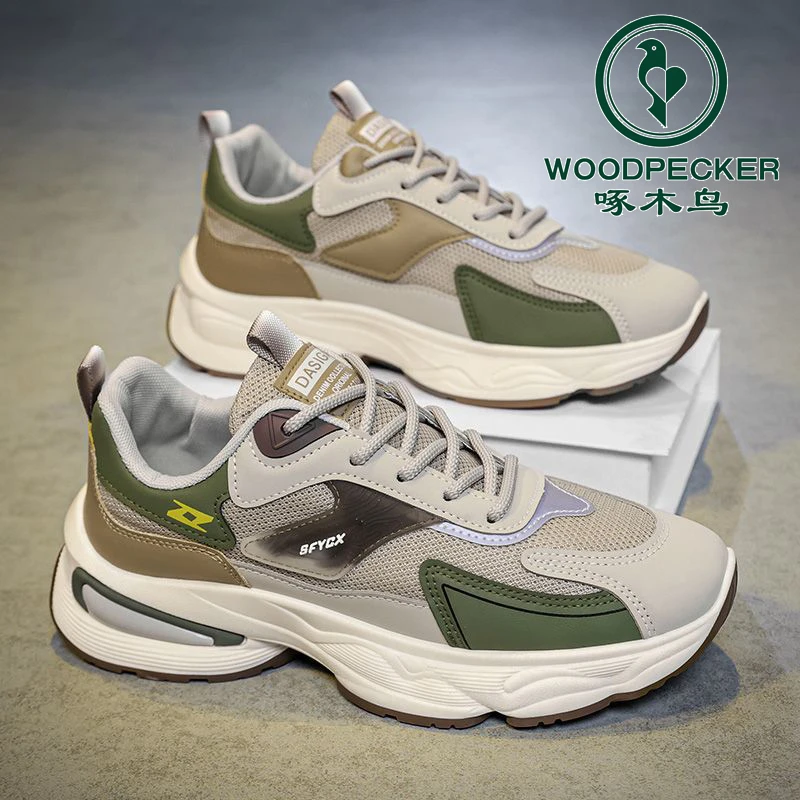 【正品】啄木鸟男士增高防滑老爹鞋男士百搭跑步鞋子透气厚底运动鞋