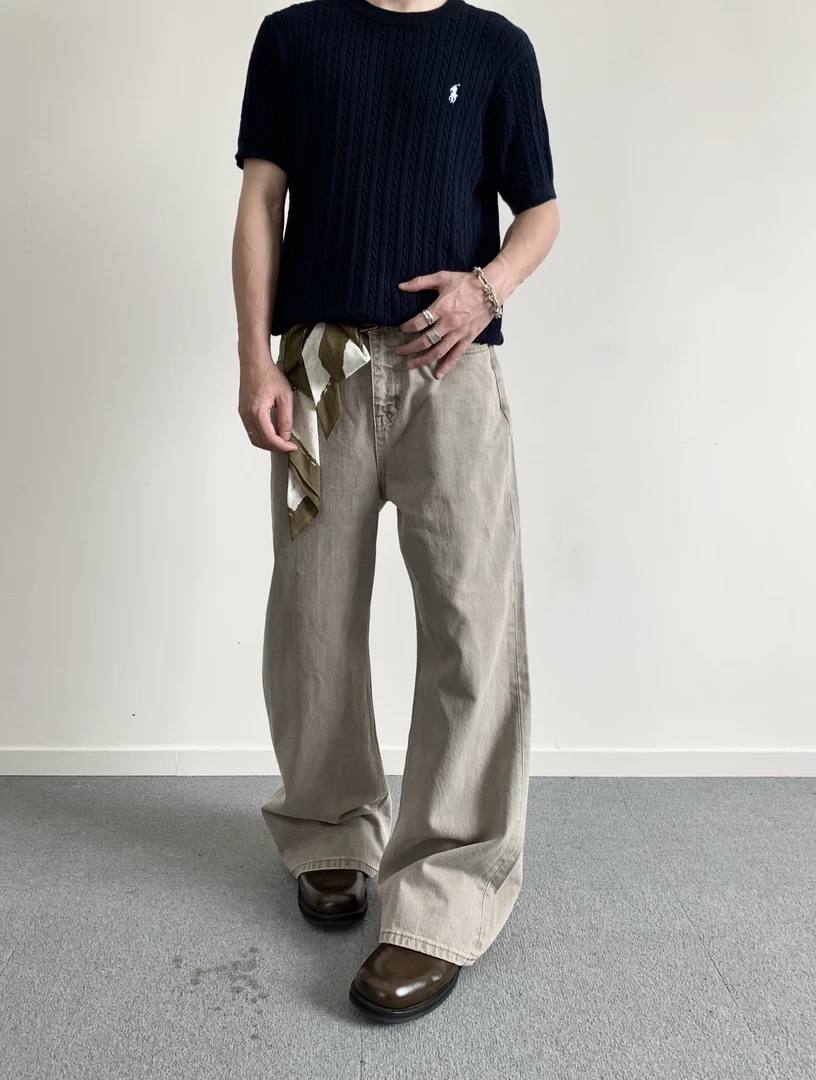 MADEEXTREME 春夏男装新品美式复古水洗做旧直筒休闲裤长裤通勤女