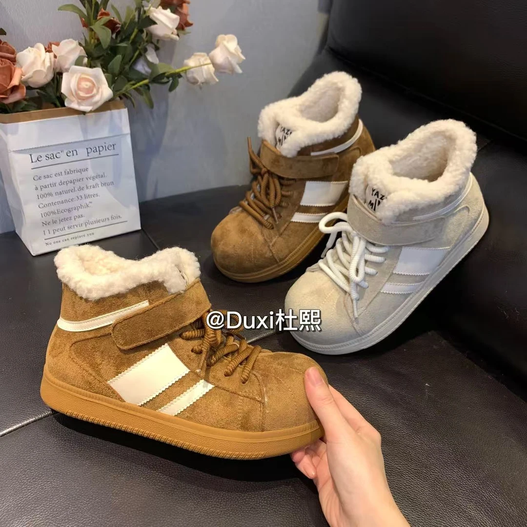 duxi/杜熙2025新款百搭运动鞋高帮休闲厚底小白鞋加绒高帮板鞋女