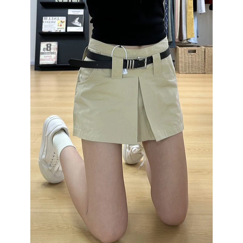 辣妹设计感韩系开叉半身裙女夏季2025新款纯色高腰百搭a字短裙裤