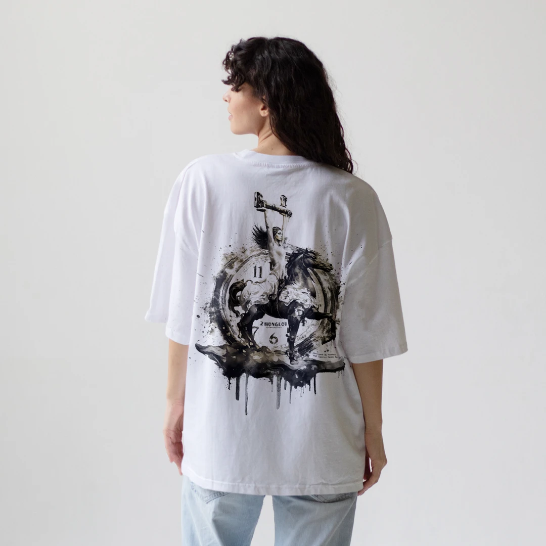 《未来属于我们》钟楼主题·300克纯棉·水浆印花·圆领短袖T恤·白色