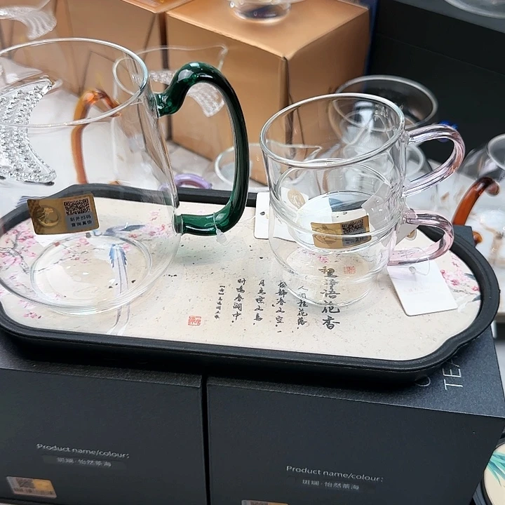 禾器墨绿色丰然煮茶器加浅粉色对杯！！！