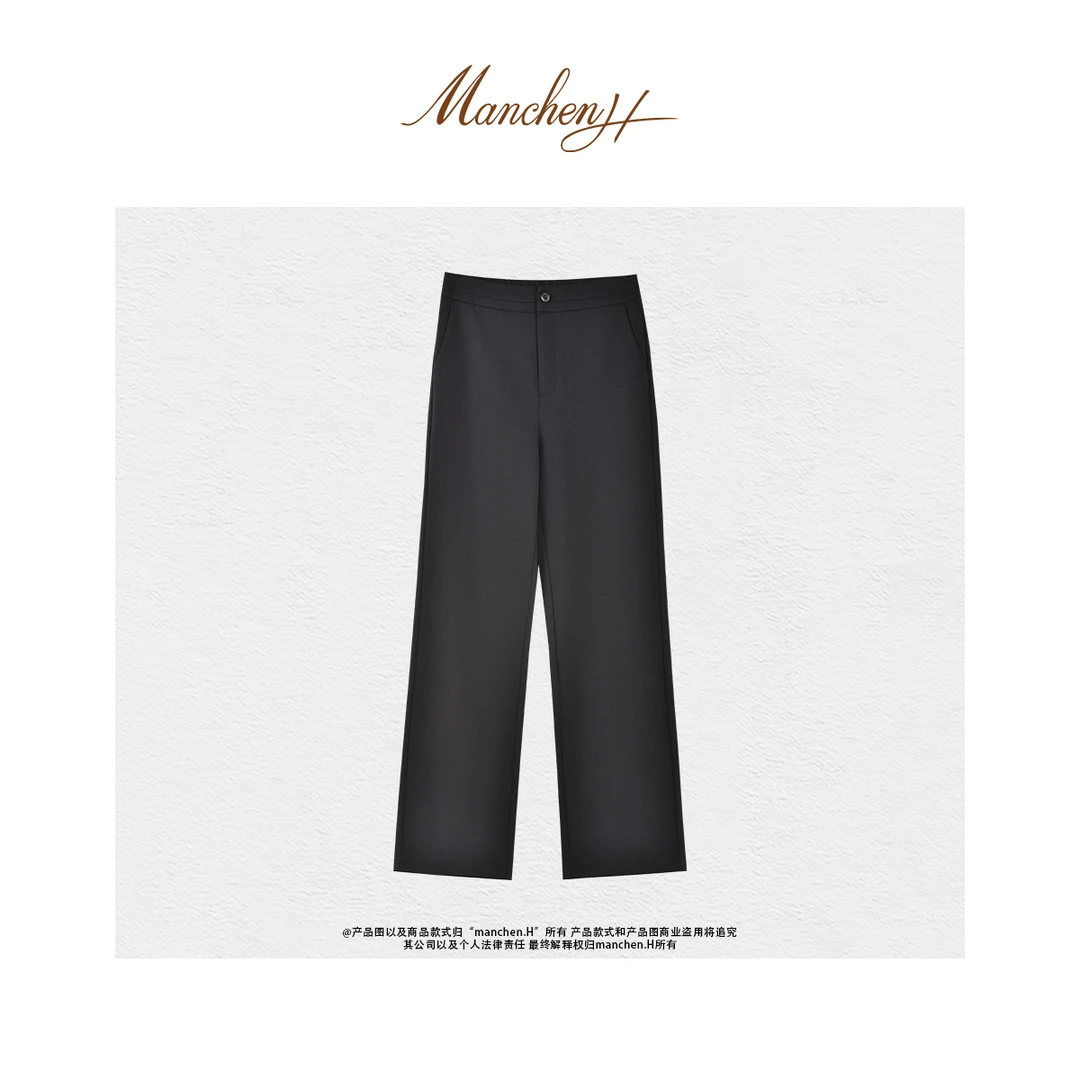 曼辰"智性经典长腿裤"重磅羊毛针织罗马布弹力长腿神裤（松紧腰）