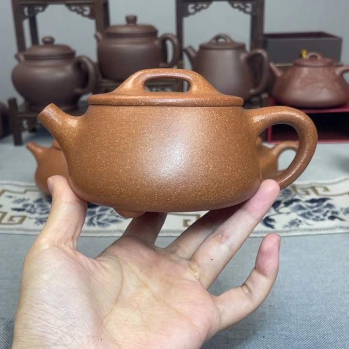 茶杯紫砂宽口石瓢 250CC 宝山红降坡