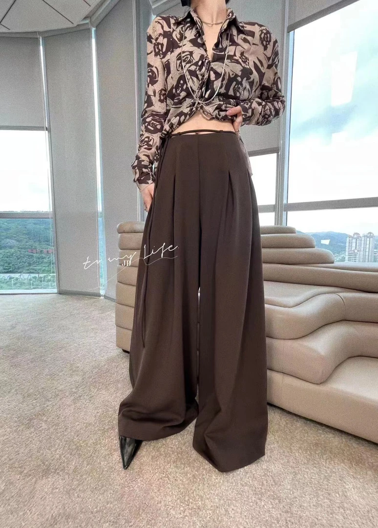 秋季西装垂感大阔腿拖地裤时髦精穿搭休闲裤