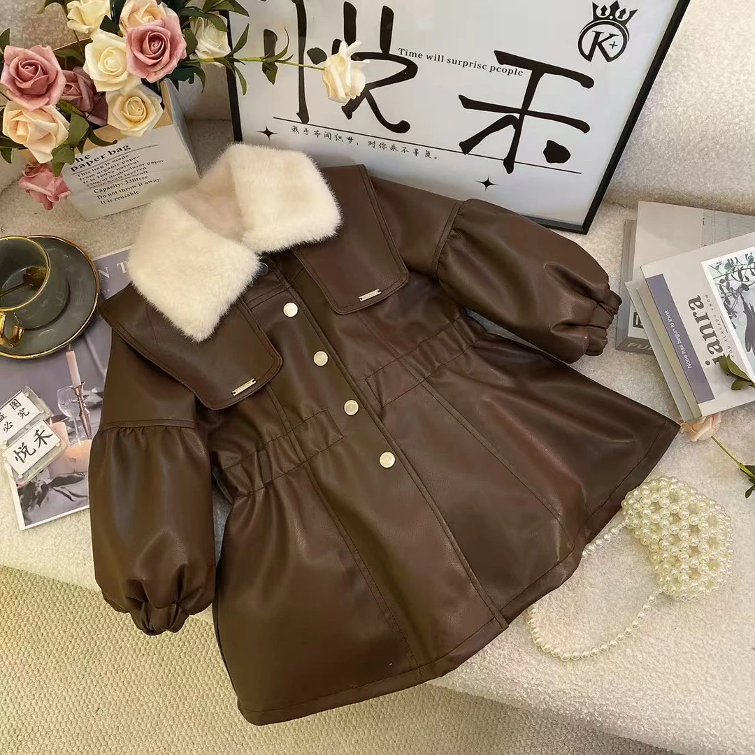 Y2【悦禾】冬装女童小香风儿童洋气童装秋冬气质皮衣6766