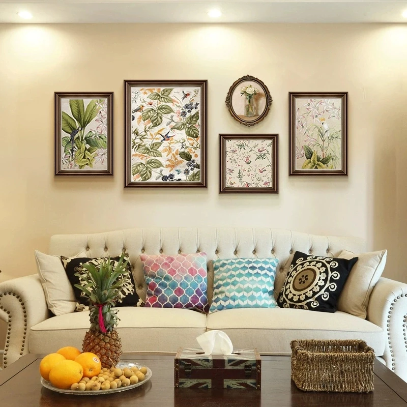 美式装饰画客厅法式复古油画沙发背景墙面高级感小众组合挂画五联